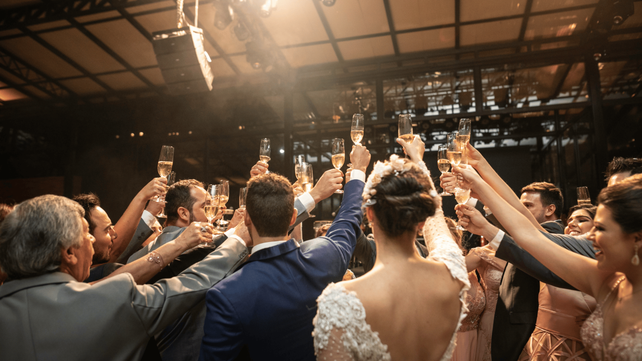 Wedding guests toasting